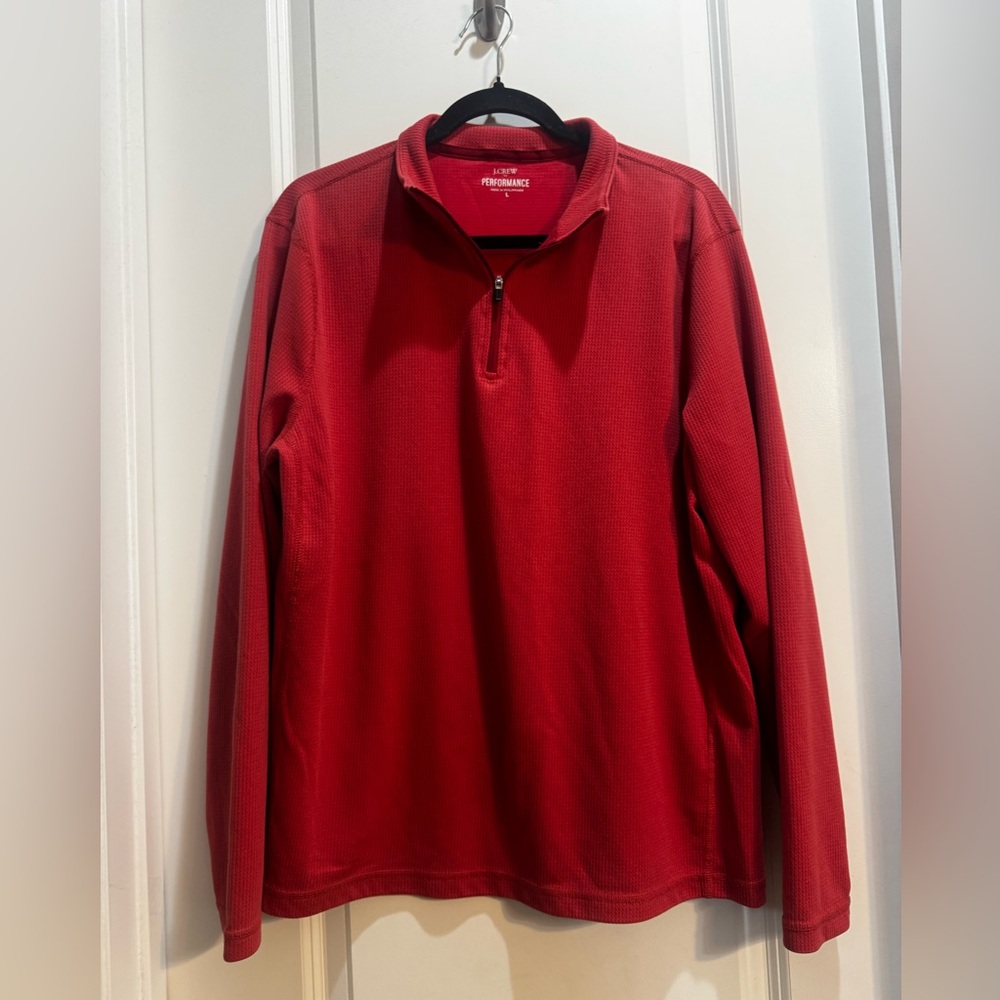 J. Crew Performance Jersey 1/4 Zip Rust Pullover Large Armpit To Armpit 23”